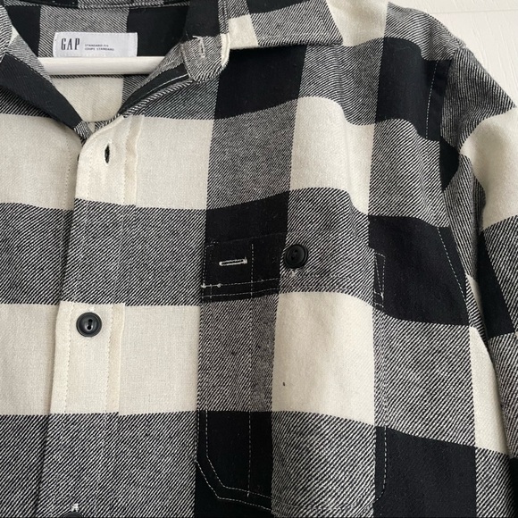 GAP Men's Long Sleeve Flannel Shirt Black & White Buffalo Check Size M - Picture 4 of 11